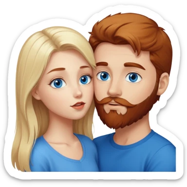 Long-pale-blonde hair, beautiful girl with blue eyes faceing-kissing reddish-brown hair and beard boy blue eyed white guy sticker