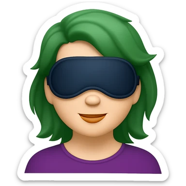 Create an Apple emoji style image of a woman with a sleep eye mask and green hair, no pillow, no background. The style should resemble Apple emojis. sticker