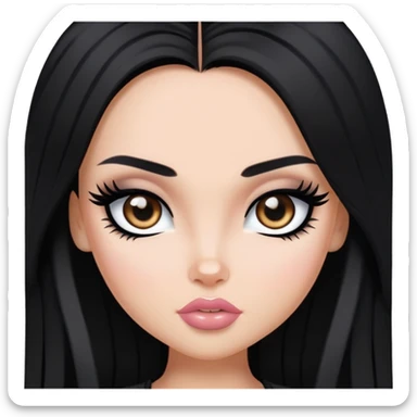 pretty bratz baddie, jet-black long hair, black eyeliner, medium white skin, dark brown eyes sticker