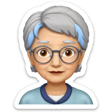 grandmother with glasses and gray hair, grizzle half body sticker