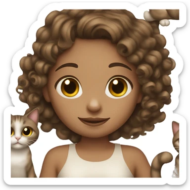 curly brunette Girl holding Siamese cat sticker