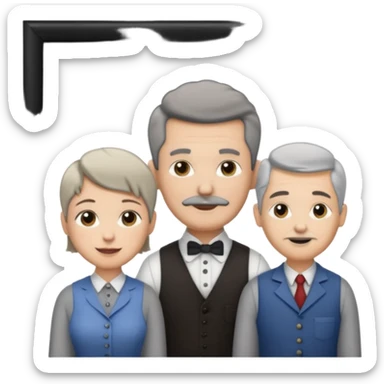 Armar una peluquería con un gordo un flaco un canoso Dos mujeres y una cajera sticker