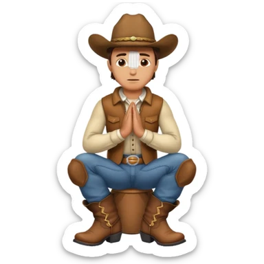 cowboy sitting praying with boots in the foreground sticker
