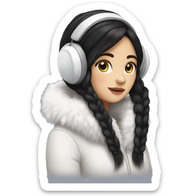 Winter girl black hair white cozy earmuffs  sticker