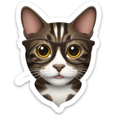 Striped wenge domestic shorthair cat head with white mouth wearing glasses sticker
