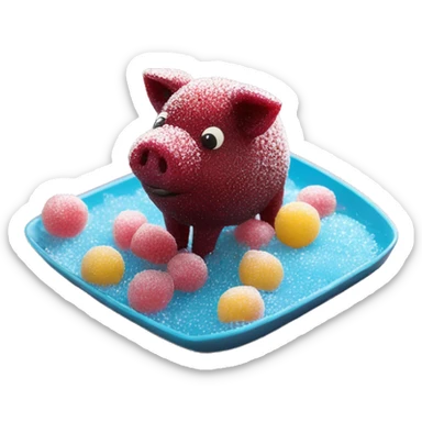 Sparkling Pig made of maroon sparkling sour candy laces andc sweets walking covered in sugar  sticker