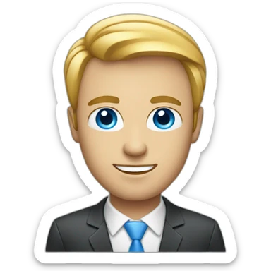 Businessman with blue eyes and computer sticker