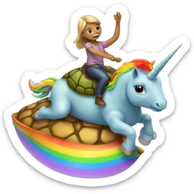 Rainbow unicorn riding a turtle  sticker