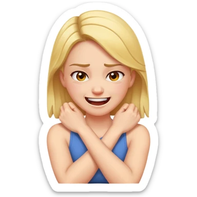 Girl with arms crossed holding neck angry and laughing sticker