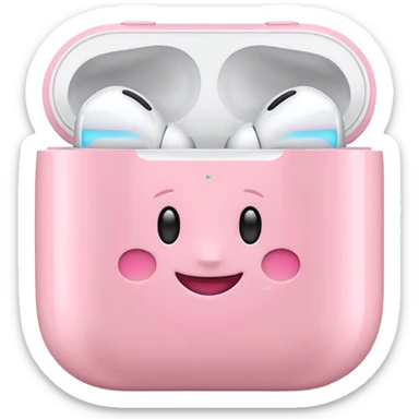 Create a pink happy circle emoji who listens to music on AirPods Max make them always this style 🥹 sticker