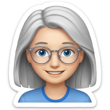 Long Grey haired emoji with blue eyes and glasses female young  sticker