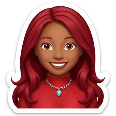 LaTavia Robeson from Destiny's Child with long dark red hair, red outfit sticker
