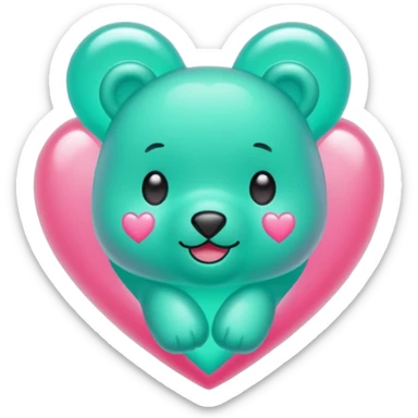 Oso gummy color verde agua  corazón rosa kawaii sticker