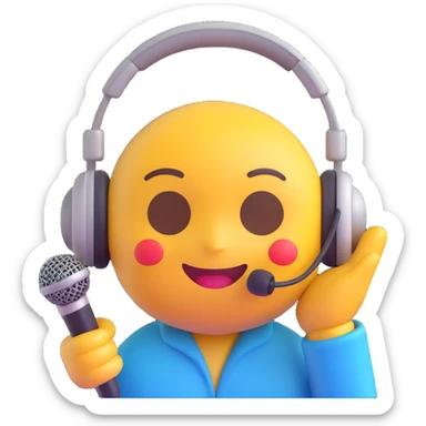 high definition emoji depicting ASMR with smooth edges, relaxing and soothing expression, visual cues like headphones and a microphone, soft color palette sticker
