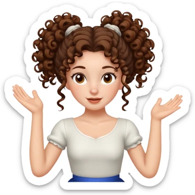 girl with big curly hair in a bun dancer brunette, white, freckles and brown eyes sticker