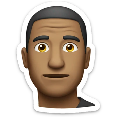 A man will stand and left side of his head the have a pepe coin on  sticker