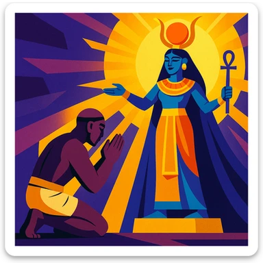 a slave worshipping a goddess, vibrant illustration, rich colors, dynamic composition sticker