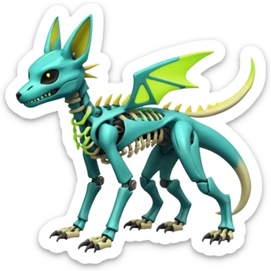 futuristic neon-vibrant-glowing-shiny-lime-green Skeleton-Cyborg-Manectric-Electrike-Salandit-Cubone-Umbreon-Marowak-Draco-Fakémon-hybrid-creature (full body), 4 legs sticker