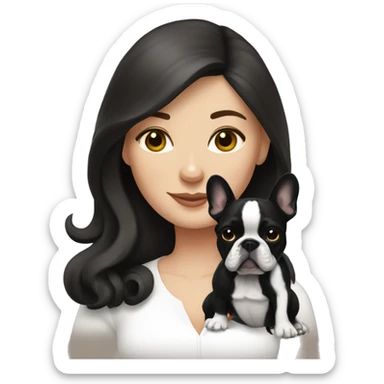 brunette white lady with all-black french bulldog sticker