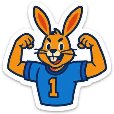 bunny mascot wearing a blue football jersey, flexing sticker