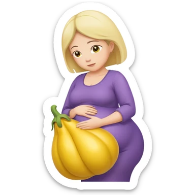 yellow eggplant placed on a pregnant person, bowing person turned to the side sticker