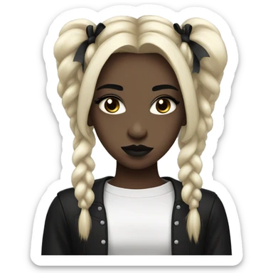 a girl with very fair skin and black strong makeup like an emo, in black clothes with crosses and bows sticker