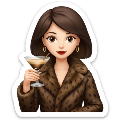 Woman in fur coat with an espresso martini  sticker