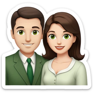 couple White man brown eyes and 50's short dark BROWN hair and white woman with long brown hair and green eyes sticker