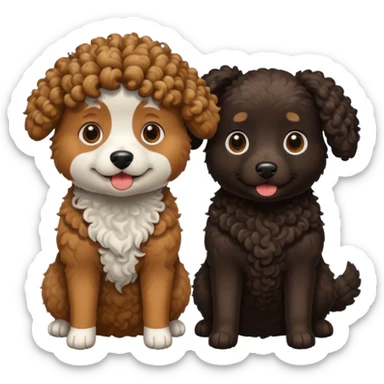 two dogs with curly hair, one black and one brown sticker