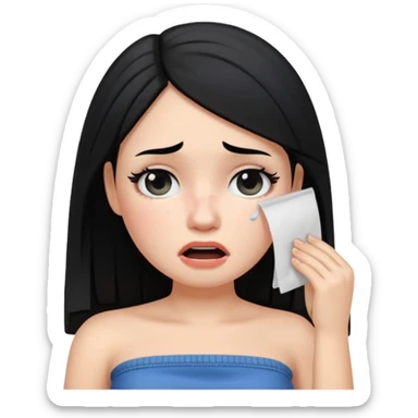 making a white skin black hair girl wearing tube using paper to swipe her tears because of stress ios memoji style sticker