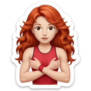 Athletic girl with long light red wavy hair and smaller boobs bigger arms not too big sticker