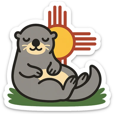 Change the background to blue, keep the grey sea otter and stylized Zia symbol with clear lines. sticker