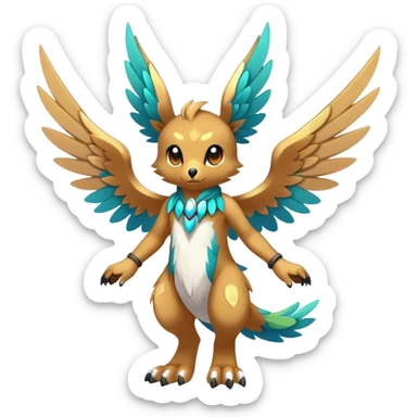 Anthro Sona Cool Edgy Cute Colorful Shy Winged Shiny Fakemon-Fantasy-Creature Full Body sticker