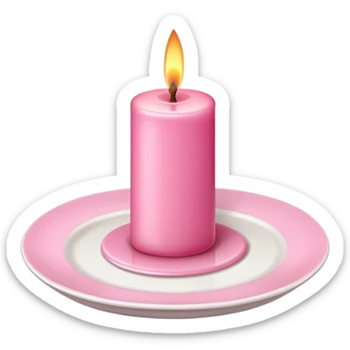 Pink candle on top of white plate  sticker