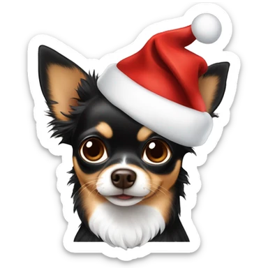 Black and brown Chihuahua long hair with a Santa hat on￼ sticker