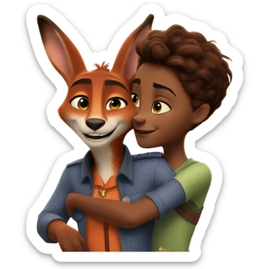Nick Wilde from Zootopia embracing Judy Hopps from Zootopia sticker