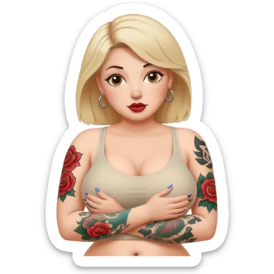 A naked white curvy woman with tattoos who is slim and is giving a blowjob or having sexual activities with a man sticker