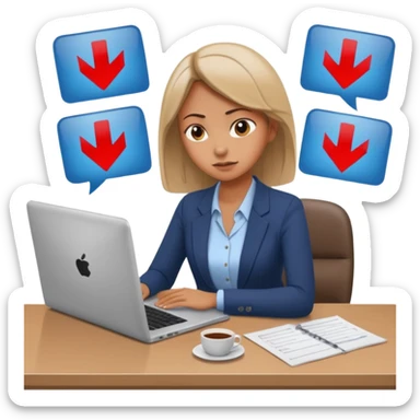 Chica con Estrés laboral en la oficina y mala postura en su laptop con dolor de espalda  sticker