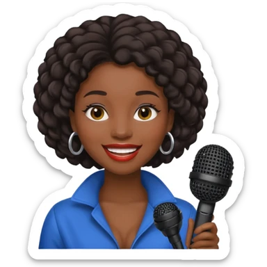 black skin woman, singer, hold micro sticker