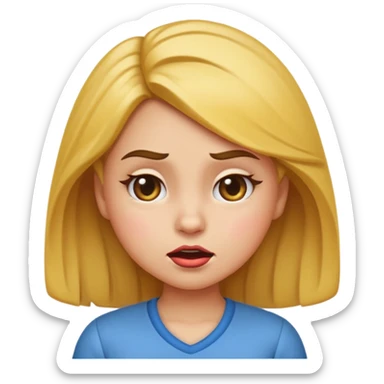 cute cartoon-style sassy elementary school girl emoji with dramatic petty look, squinting eyes, smug sarcastic expression, head tilted, lips pursed in playful smirk, one eyebrow raised, hand on hip, flipping hair, big expressive eyes, iOS emoji style sticker
