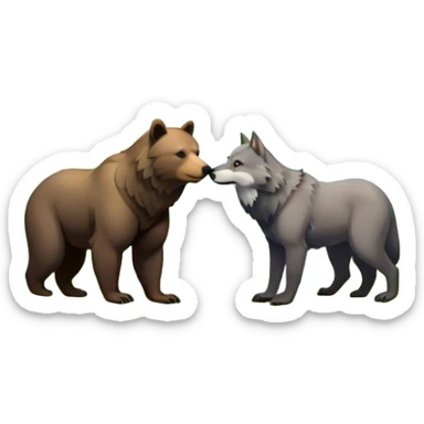 Collage of a bear and a wolf in a beautiful forest, surrounded by tall trees, green foliage, and a serene river. The animals are in their natural habitat, showcasing strength and majesty. A vibrant and peaceful wilderness scene with a transparent background. sticker