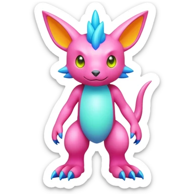 lush pastel-bright-vibrant warm-colored modern colorful neon-colored Fakémon-Digimon-Fionbri-Trico-creature (full body) sticker