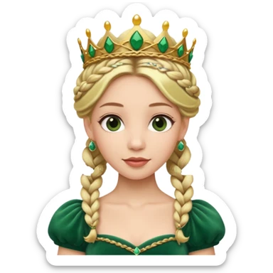 Princess in green Dress with Tiara, Braided Blonde Hair sticker