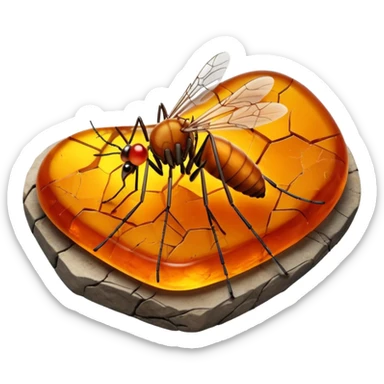 3D render of Amber Mosquito, embedded in a chunk of rough sedimentary rock, cracked stone texture, ancient fossil aesthetic, trapped inside a glowing translucent orange amber gem, matte dry finish, Apple emoji style, isolated on white background --v 6.0 sticker