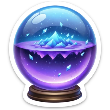 a magical glass sphere filled with flaoted purple and blue dust, glowing, shining 3d sticker