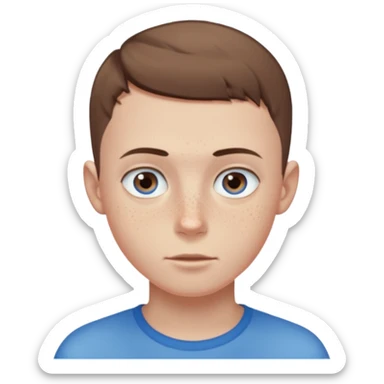 a skinny pale boy with very short buzzcut brown hair and a bit of freckles sticker