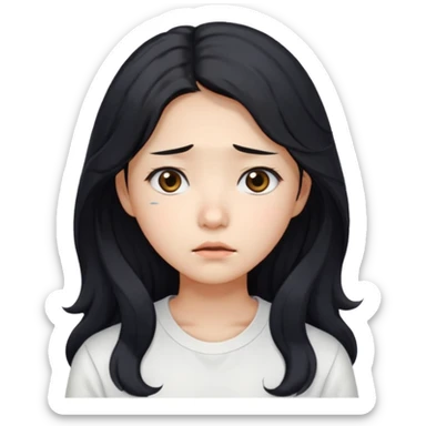  Korean female college student with a worried face , long wavy hair ,no glasses  sticker