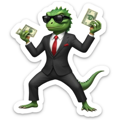 capitalist iguana banker godfather with black sunglasses breakdance scaring sticker