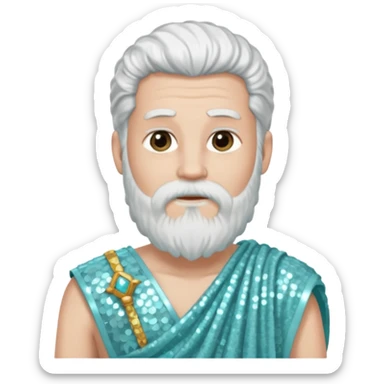 Uranus from Roman Deities with long white hair and beard, pale cyan sequin toga sticker