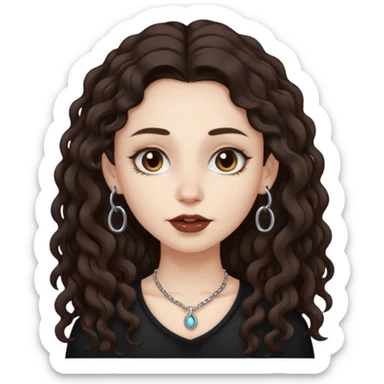 naked white skined girl with long littlebit curly hair dark brown hair and septum piercing  with beautifull skinny body  sticker